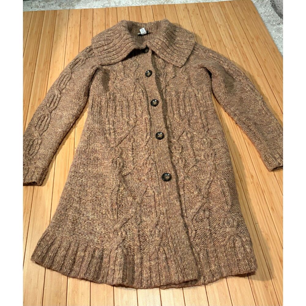 Ann Taylor LOFT Brown Marled Cable Knit Long Cardigan Coat Sweater Size L